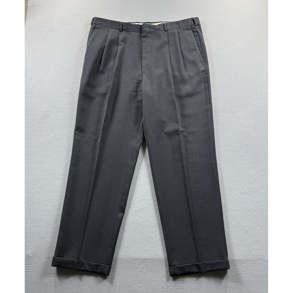 Slates Pants Mens 40x32 Fit 40x30 Gray Dress Pleated Cuffed Wool Blend Business‎